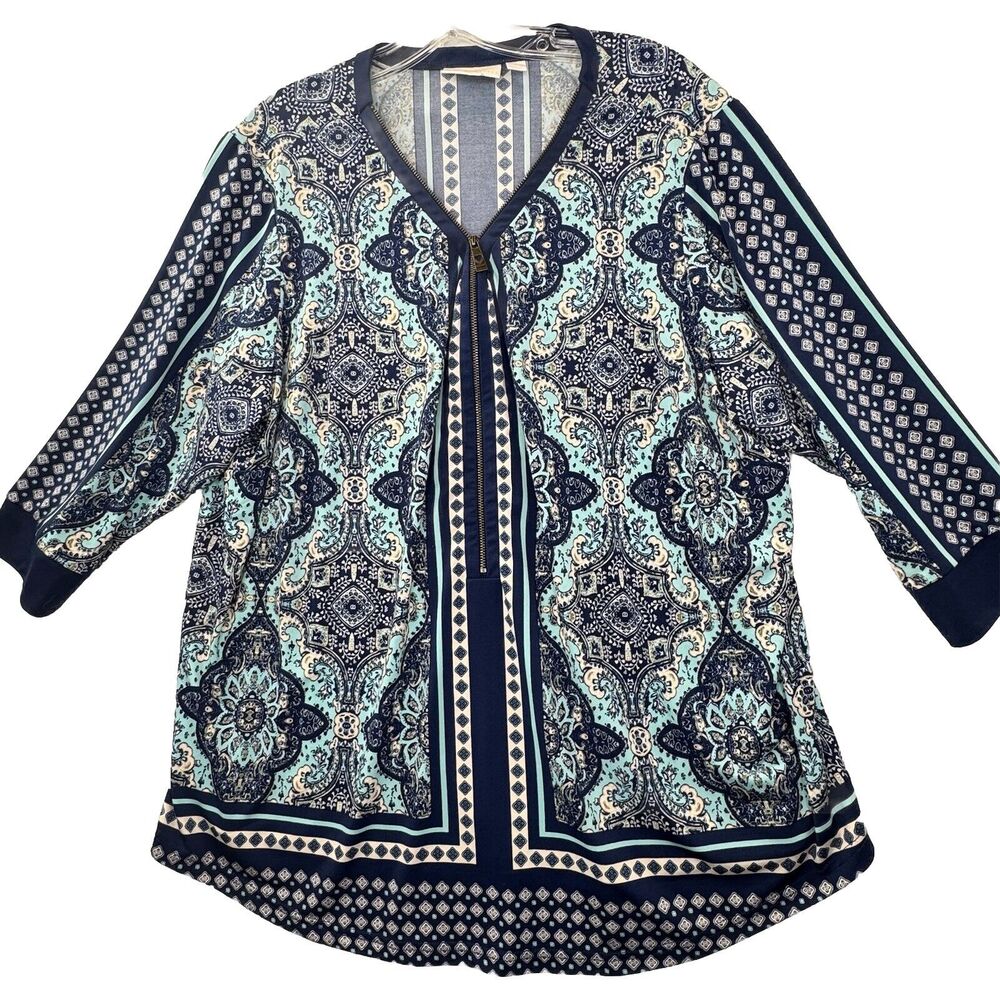 Victorian Paisley All Over Print Womens Plus Size 1X Blouse Belle Kim Graver QVC